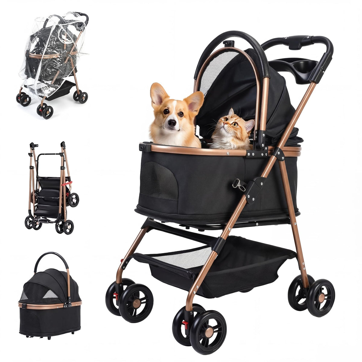 Foldable Pet Stroller with Removable Carrier