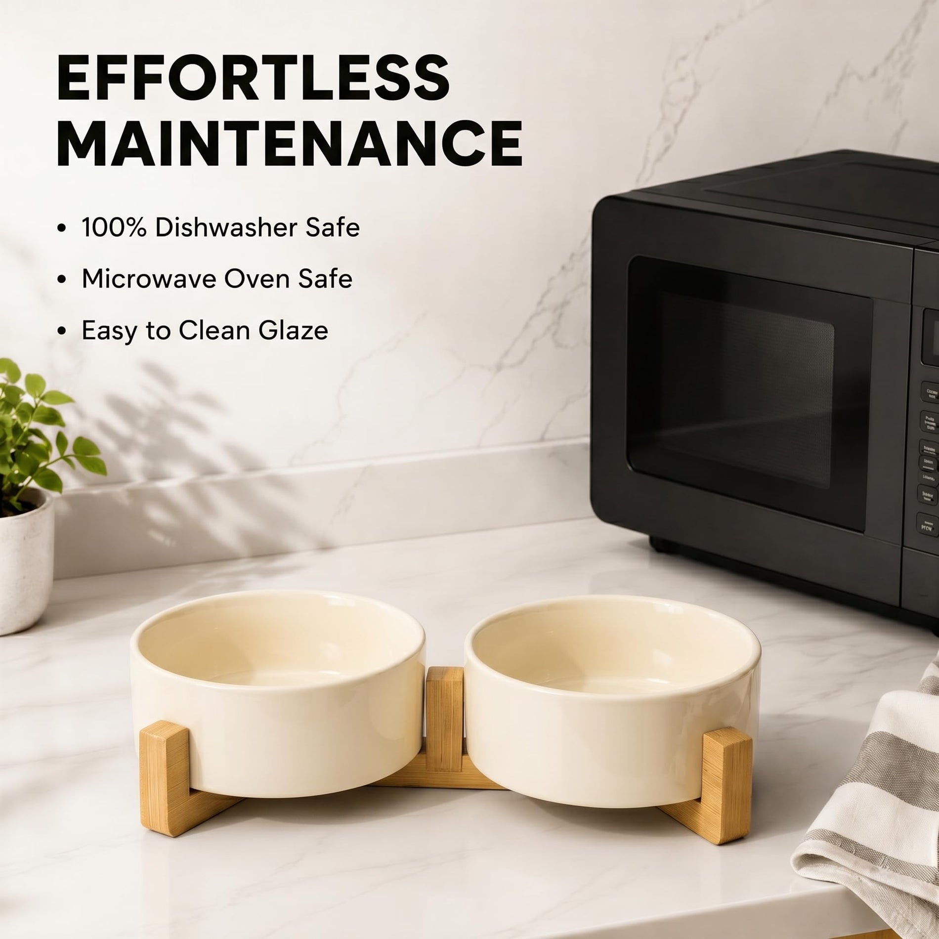 Ceramic Pet Bowl Set with Wooden Stand
