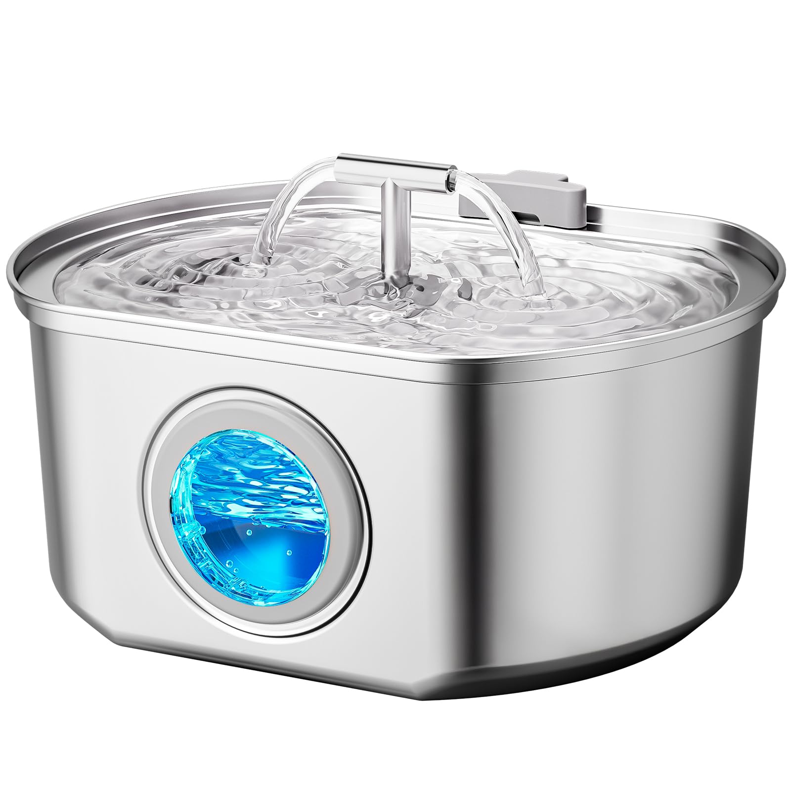 Stainless Steel Cat Water Fountain with Level Window