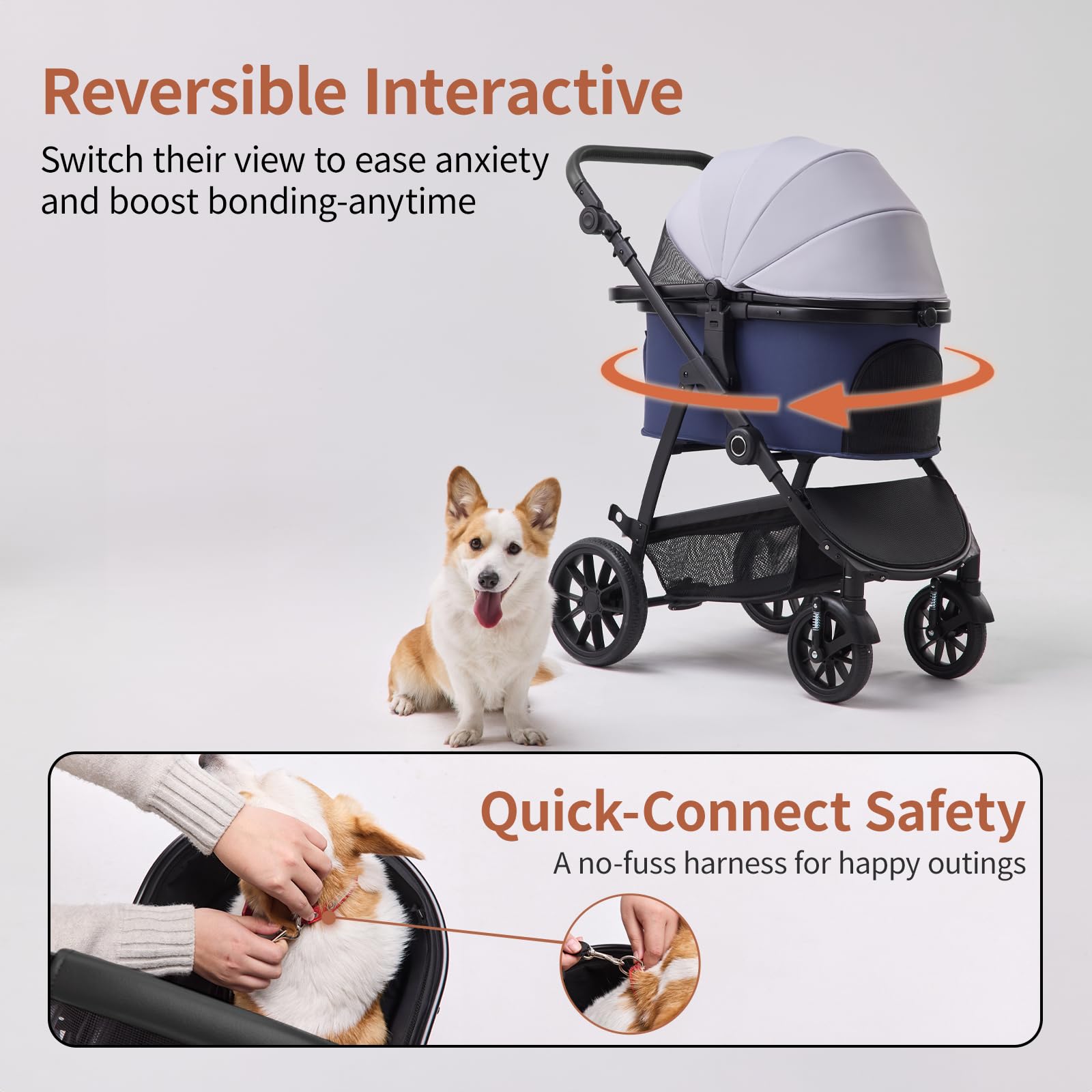 3-in-1 Foldable Pet Stroller with Removable Carrier