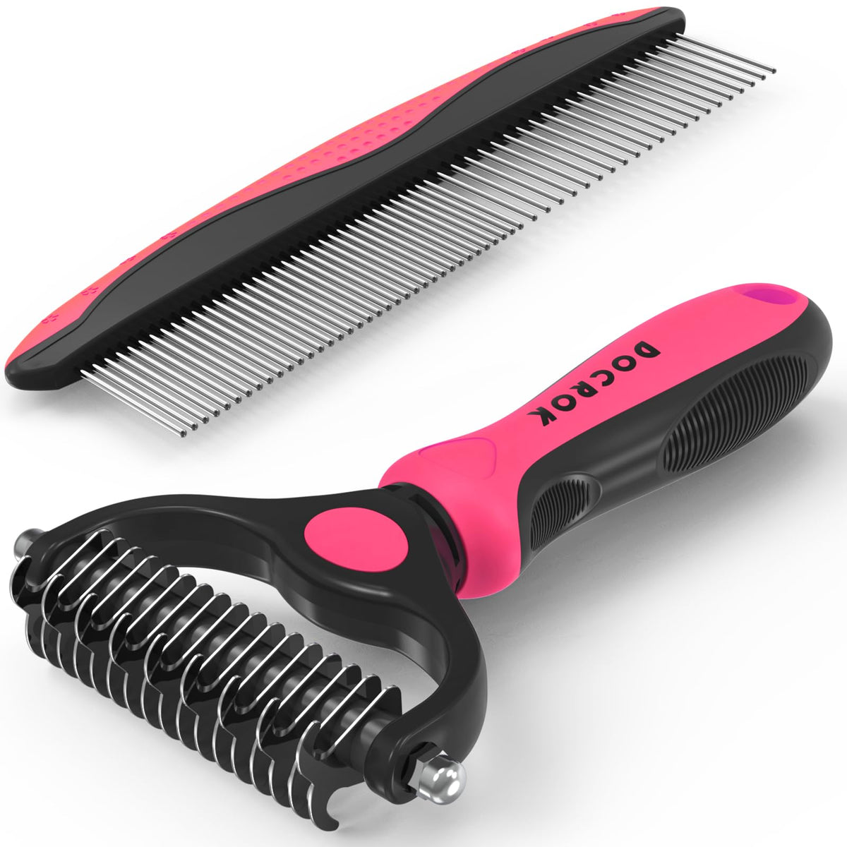 Docrok Pet Grooming Brush and Metal Comb Combo