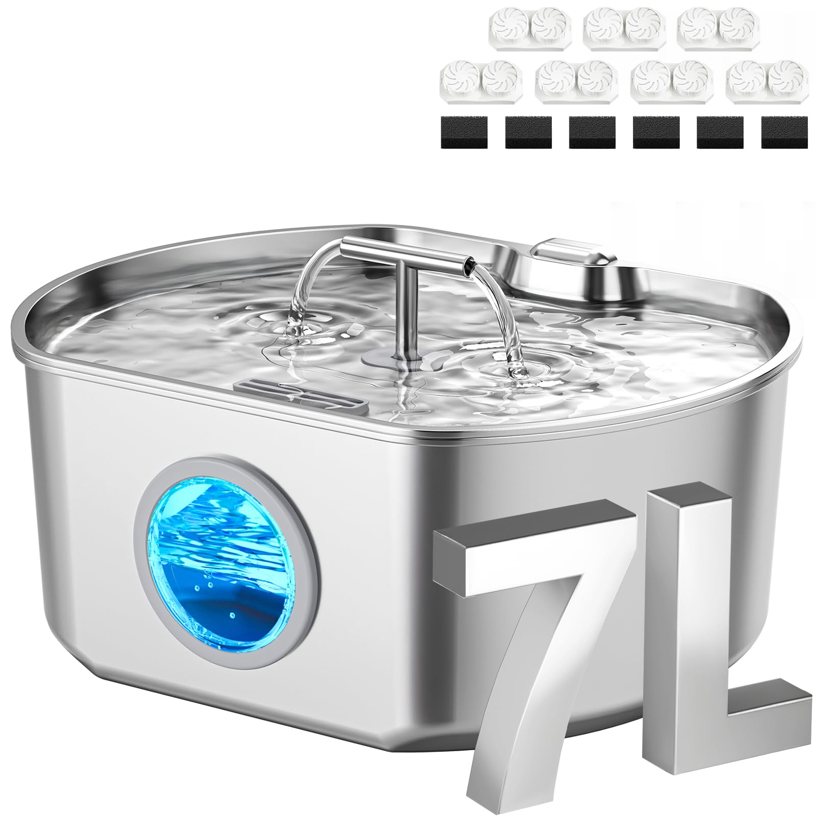 Stainless Steel Cat Water Fountain with Level Window