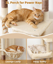 LIKISAK Heavy Duty Cat Tree for Indoor Cat, 74 Inch Cat Tower with Scratching Post, Hanging Basket, Cat Condo with Large Platform for Large Cats