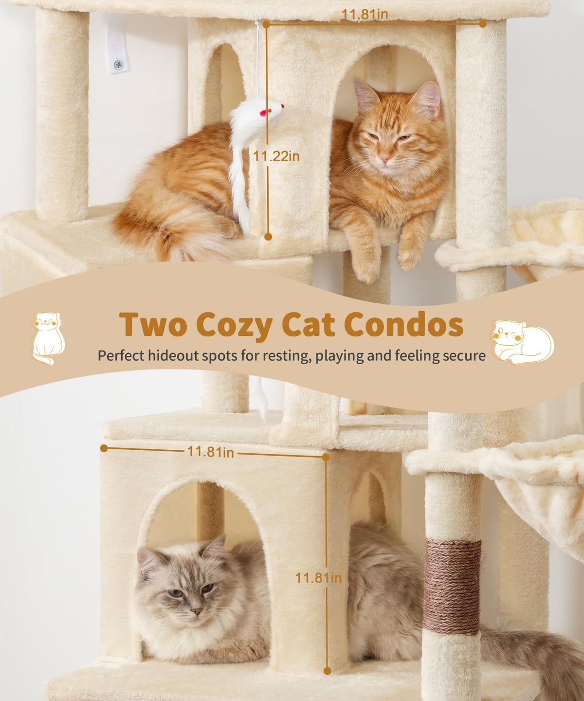 LIKISAK Heavy Duty Cat Tree for Indoor Cat, 74 Inch Cat Tower with Scratching Post, Hanging Basket, Cat Condo with Large Platform for Large Cats