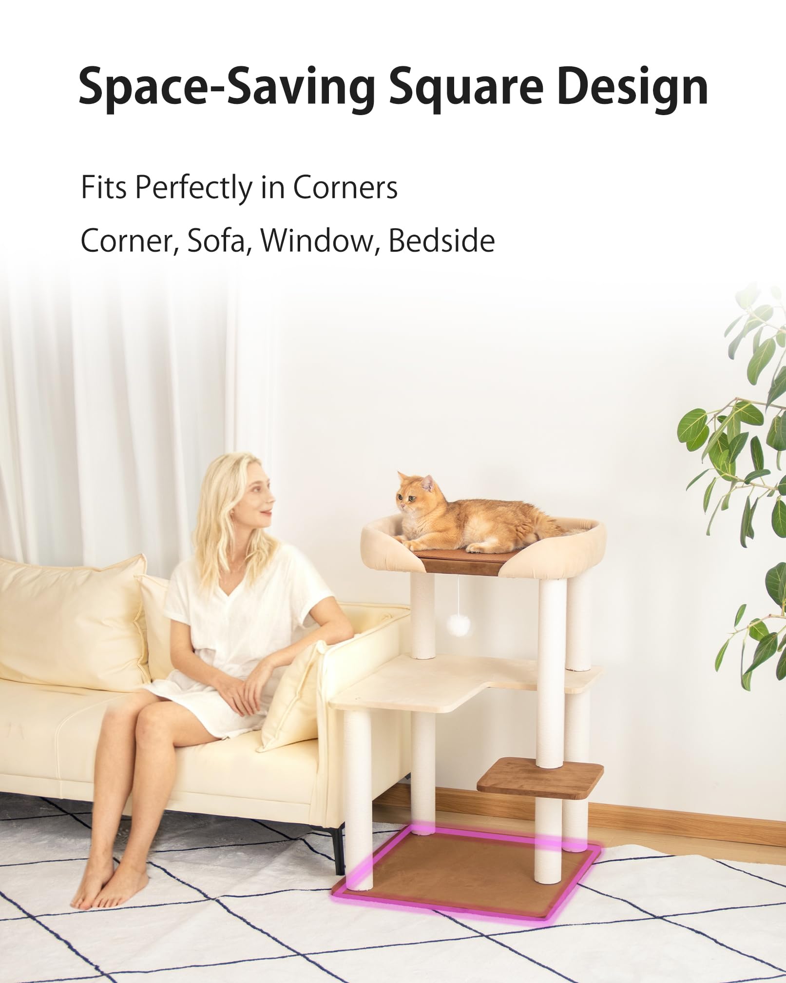 Wooden Cat Tower with Clear Bowl Bed