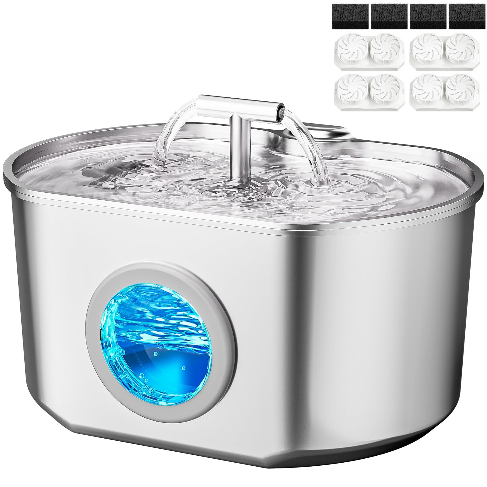 Stainless Steel Cat Water Fountain with Level Window