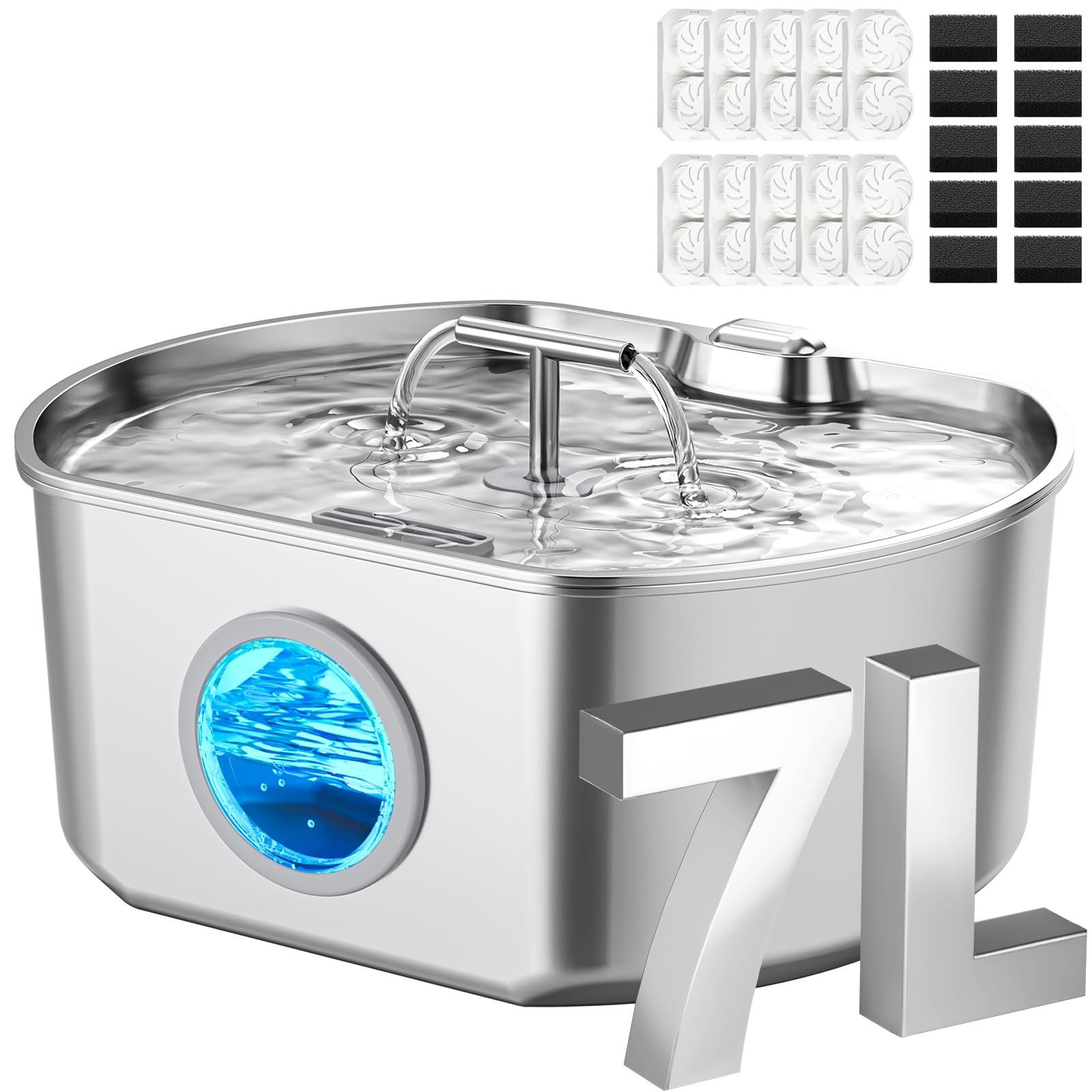 Stainless Steel Cat Water Fountain with Level Window