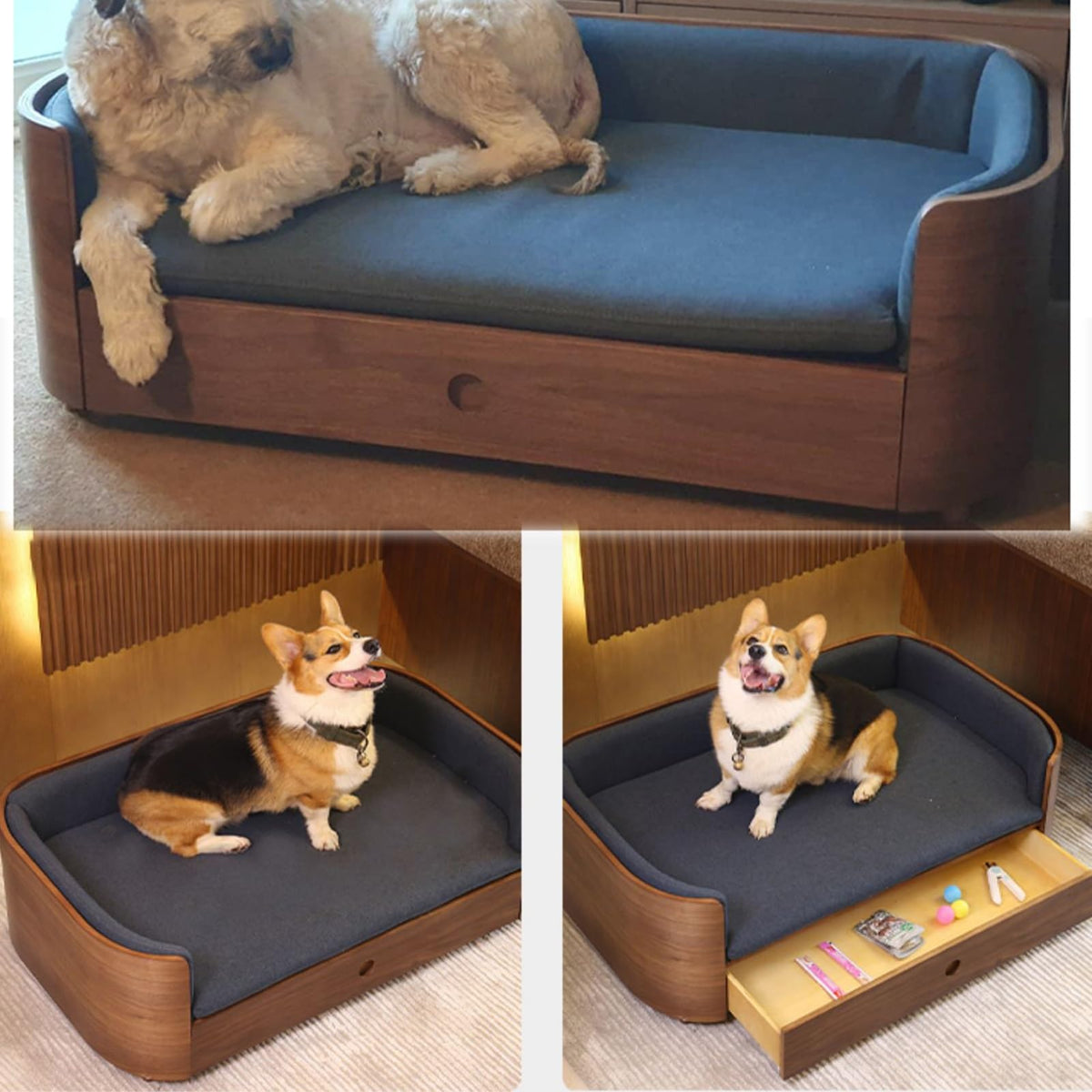 Elevated Wooden Pet Bed with Mattress