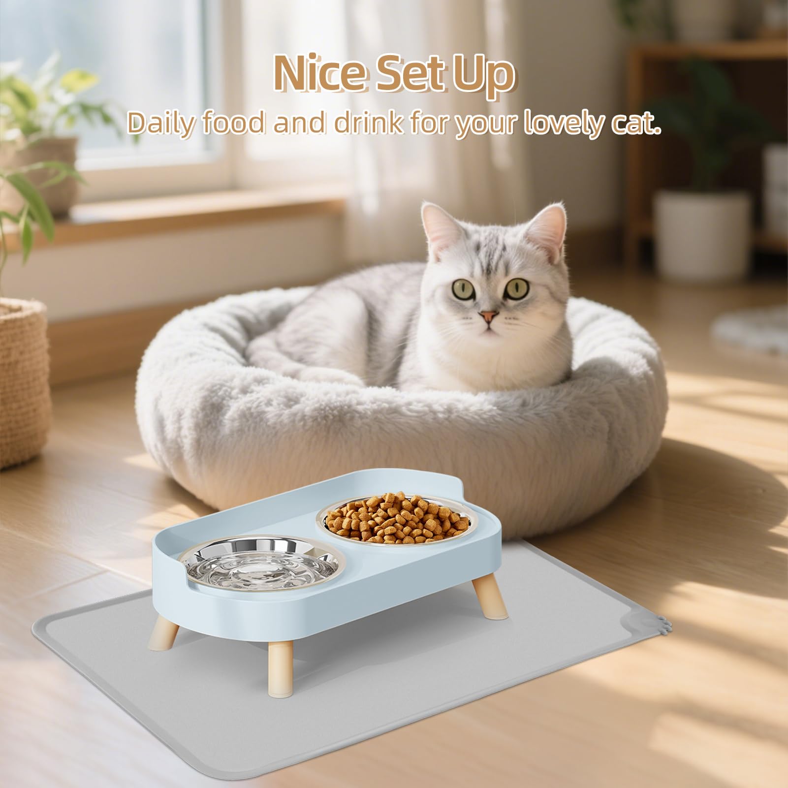 Elevated Cat Food & Water Bowl Set