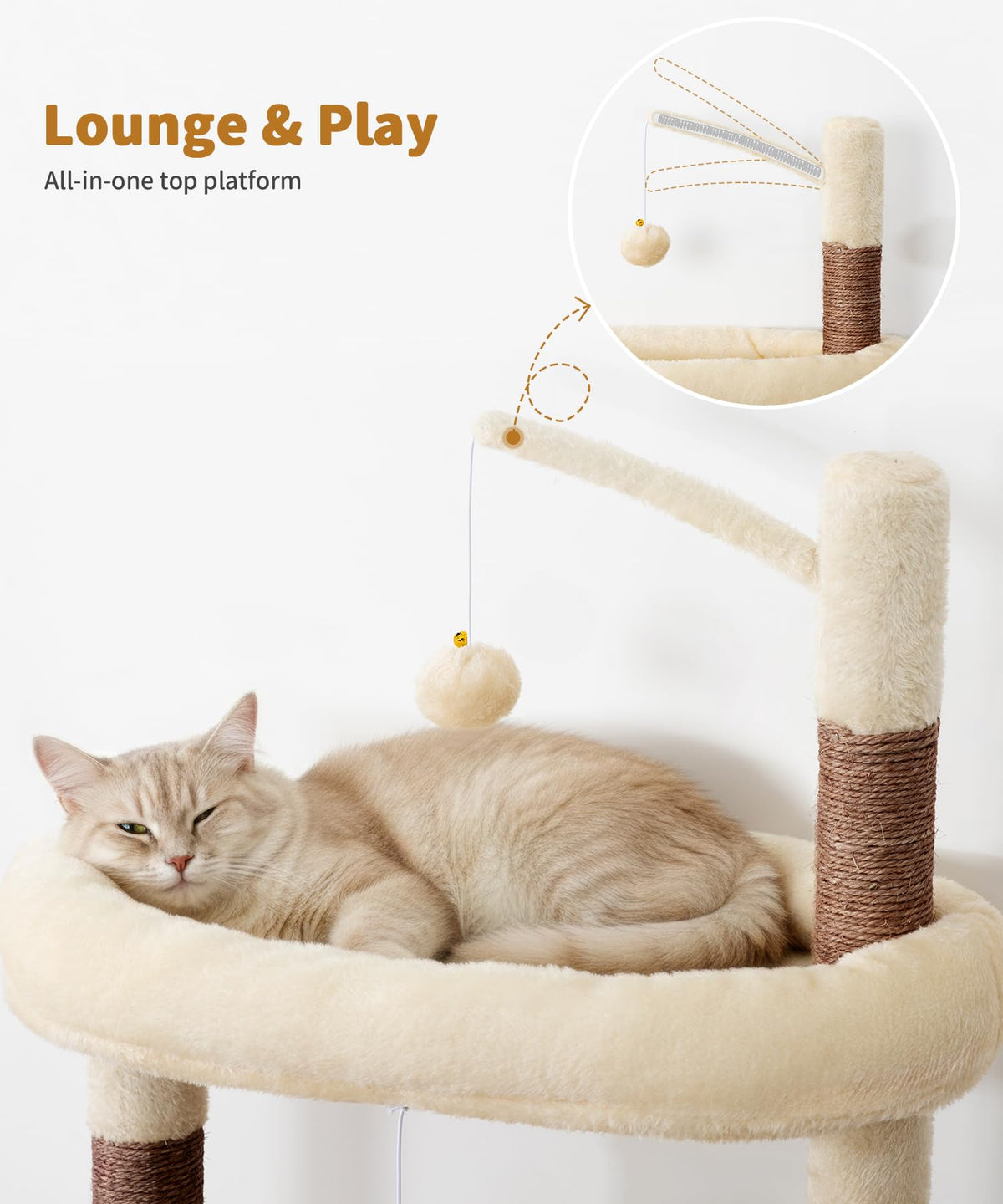 LIKISAK Heavy Duty Cat Tree for Indoor Cat, 74 Inch Cat Tower with Scratching Post, Hanging Basket, Cat Condo with Large Platform for Large Cats