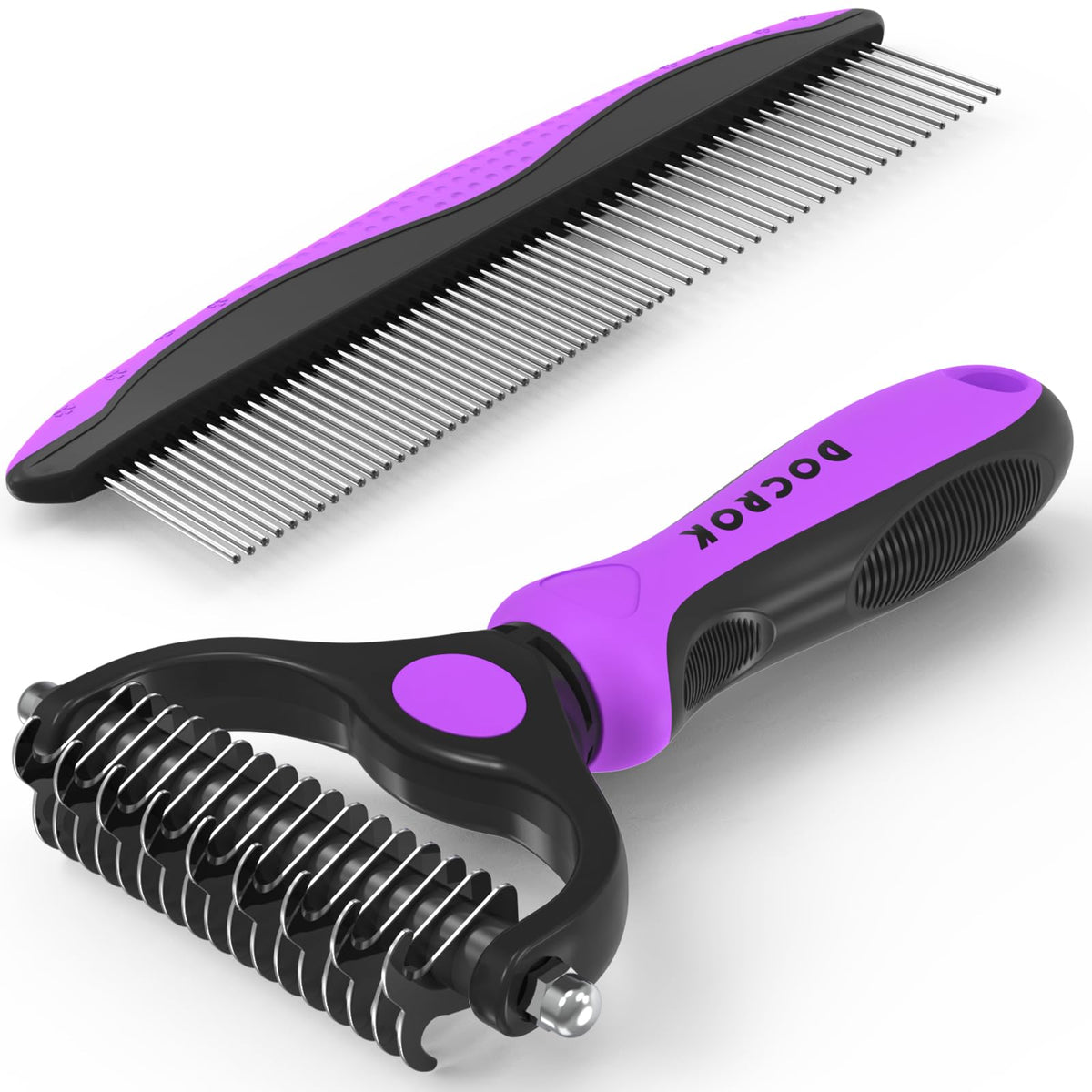Docrok Pet Grooming Brush and Metal Comb Combo