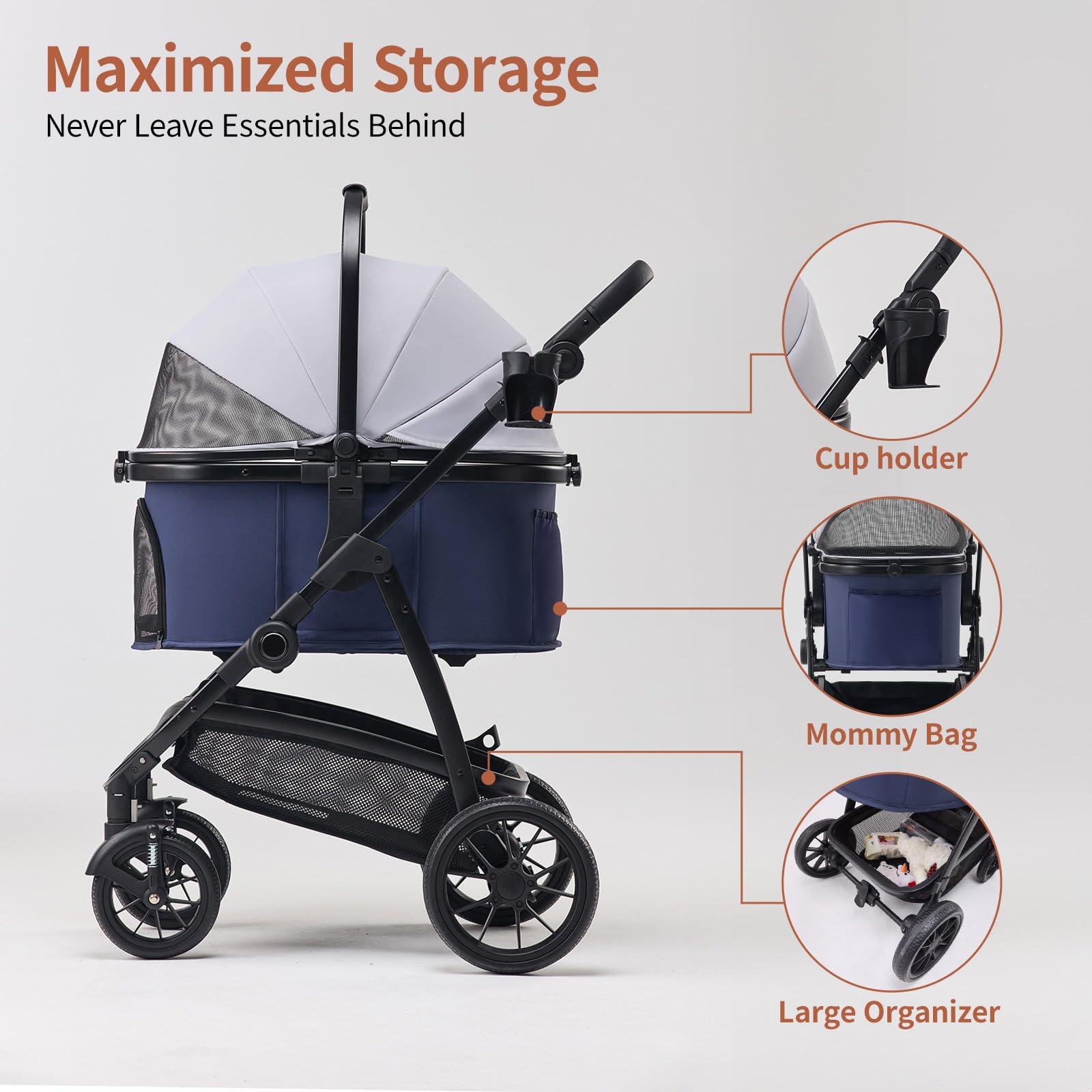 3-in-1 Foldable Pet Stroller with Removable Carrier