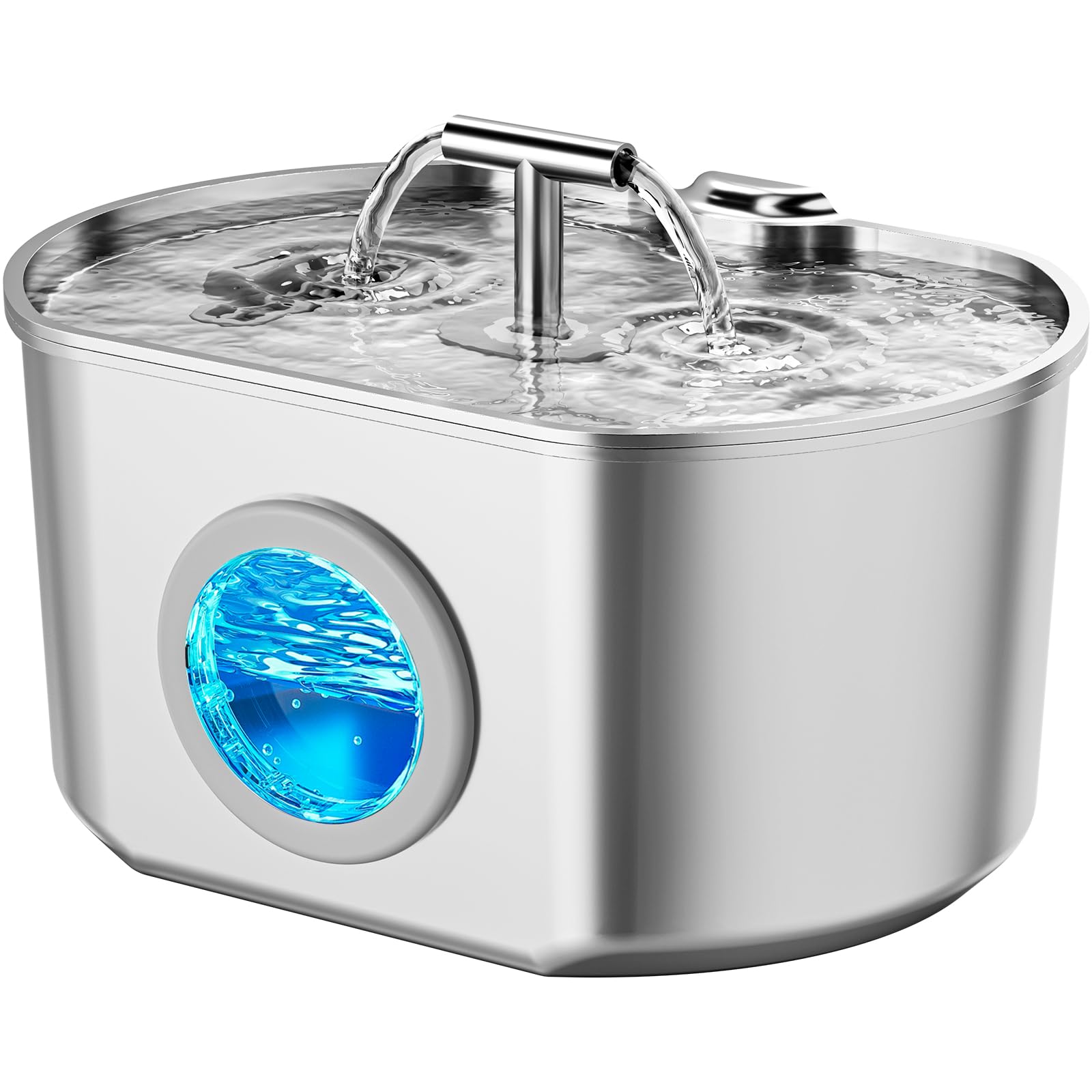 Stainless Steel Cat Water Fountain with Level Window