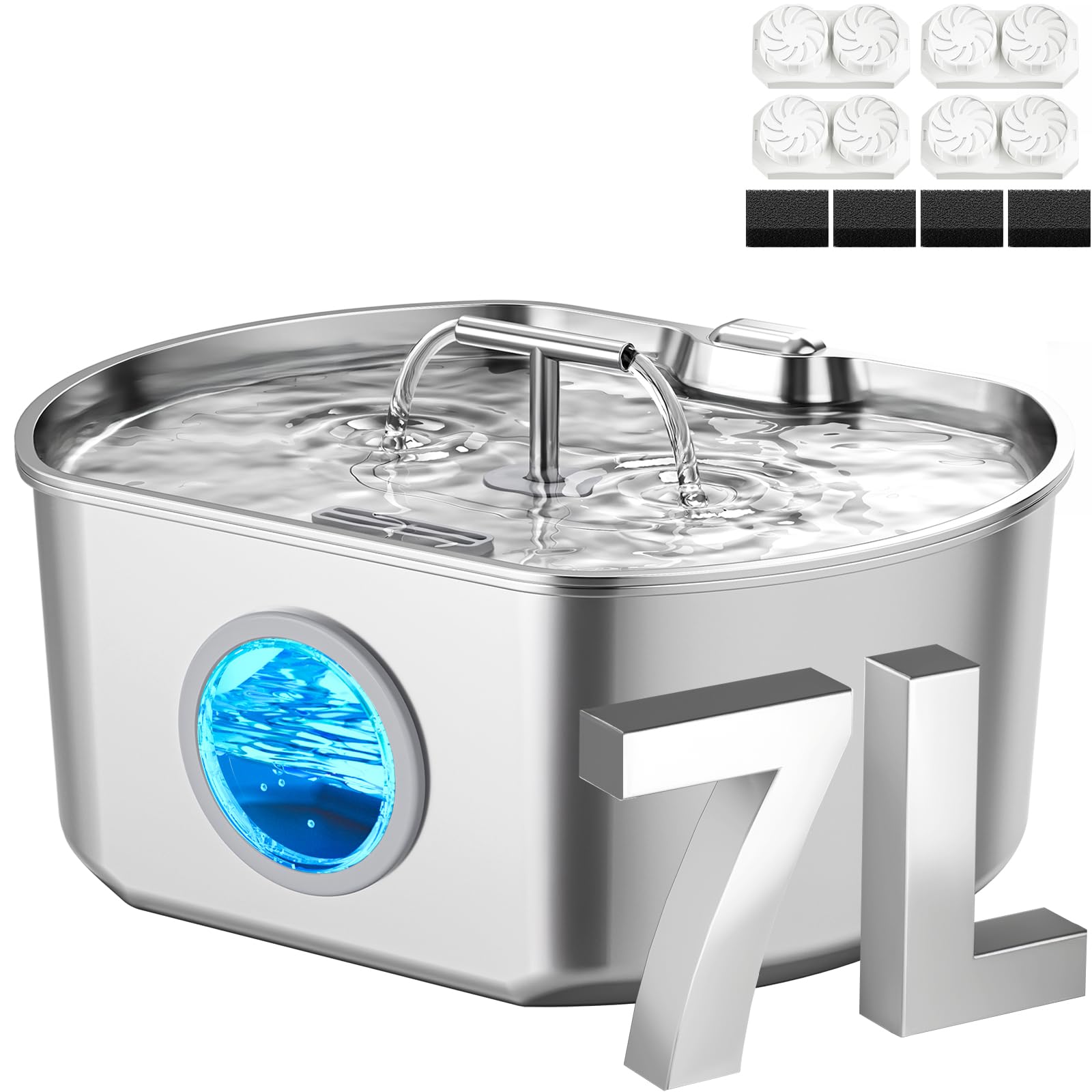 Stainless Steel Cat Water Fountain with Level Window