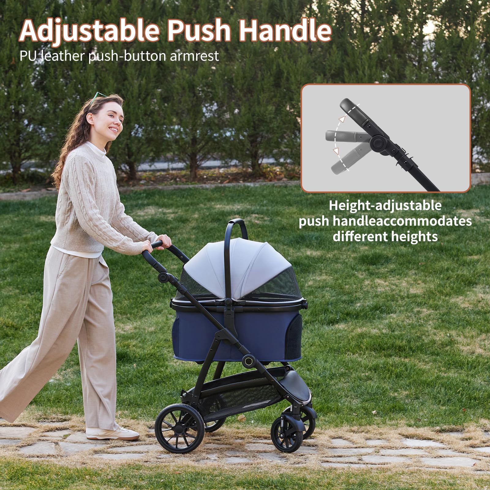 3-in-1 Foldable Pet Stroller with Removable Carrier