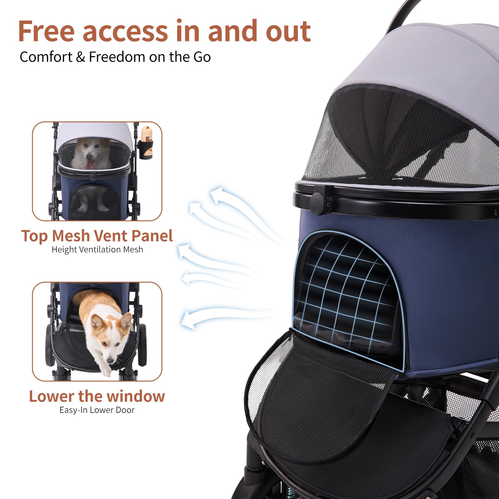 3-in-1 Foldable Pet Stroller with Removable Carrier