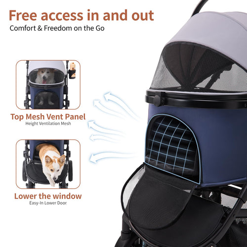 3-in-1 Foldable Pet Stroller with Removable Carrier