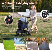 3-in-1 Foldable Pet Stroller with Removable Carrier