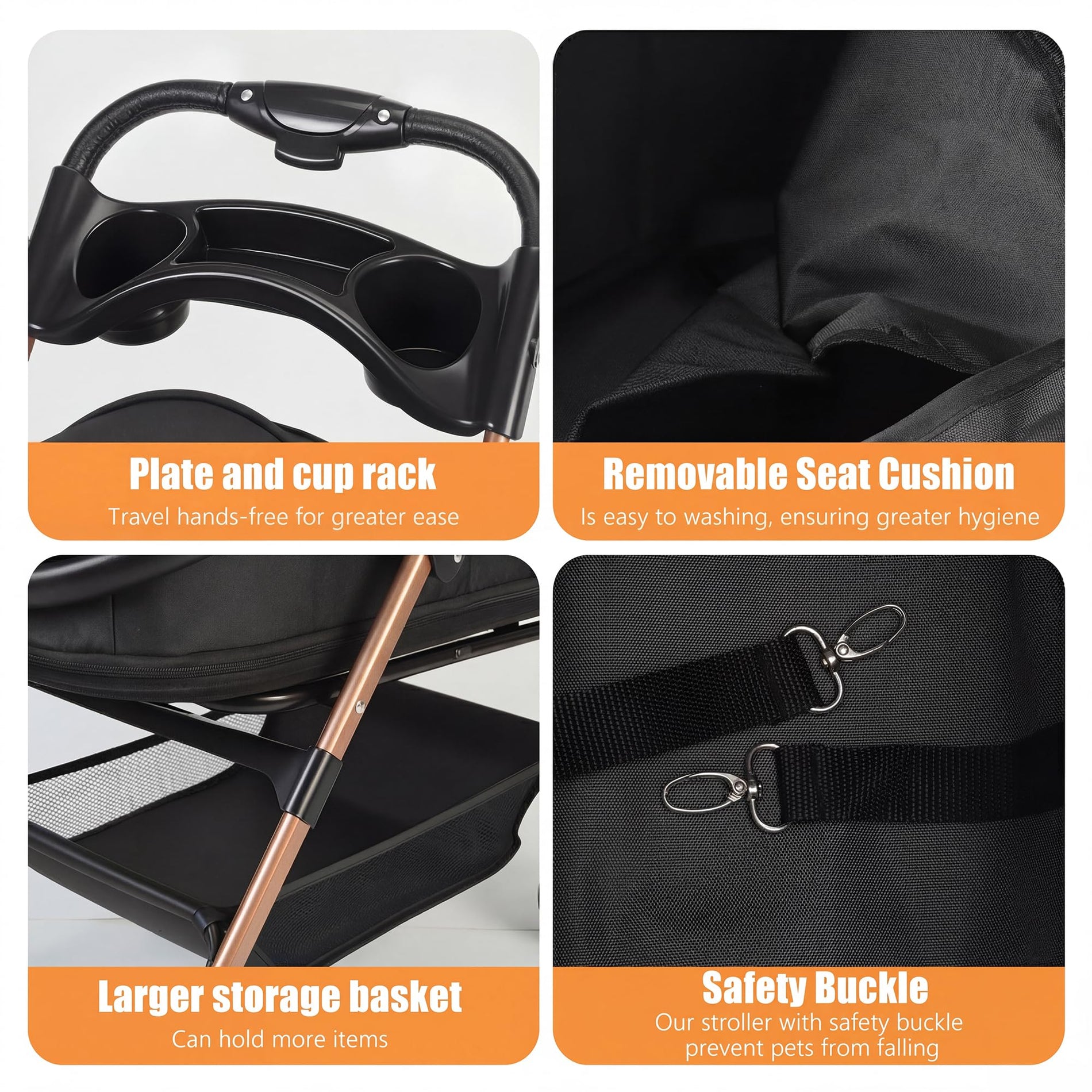 Foldable Pet Stroller with Removable Carrier