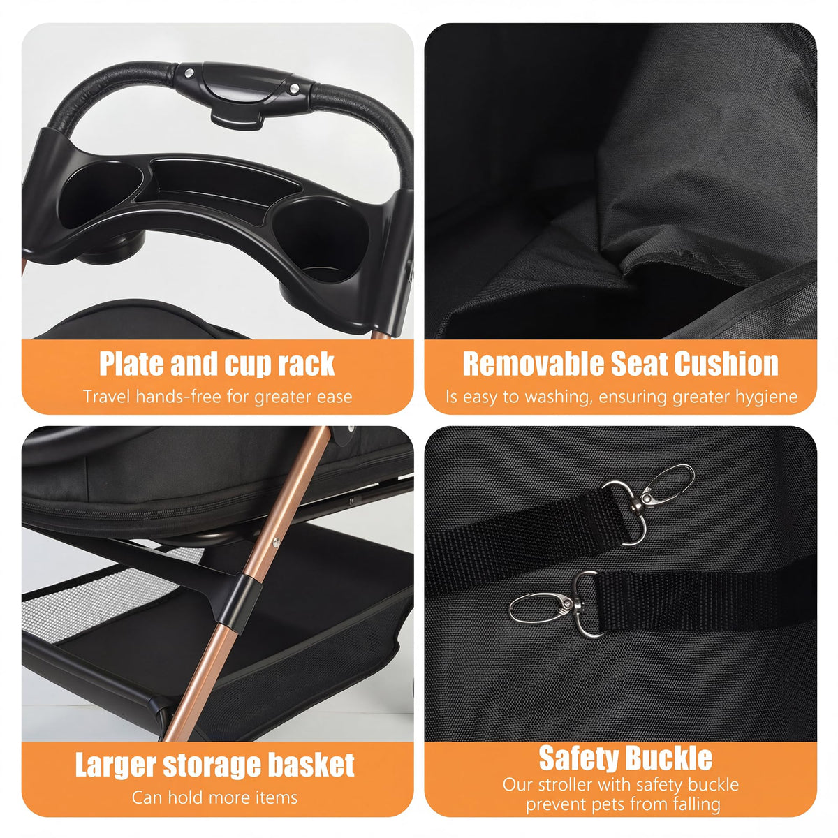 Foldable Pet Stroller with Removable Carrier