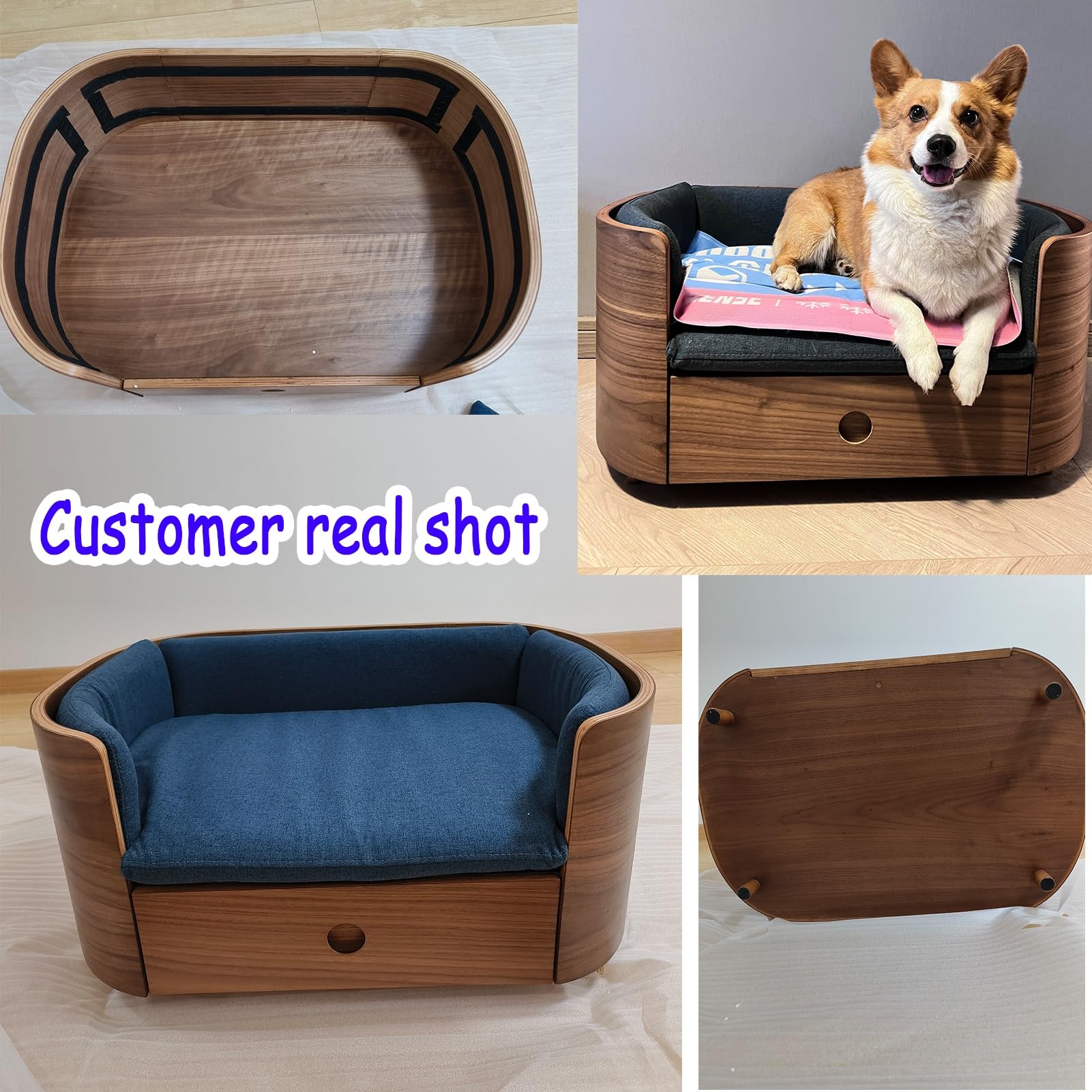 Elevated Wooden Pet Bed with Mattress