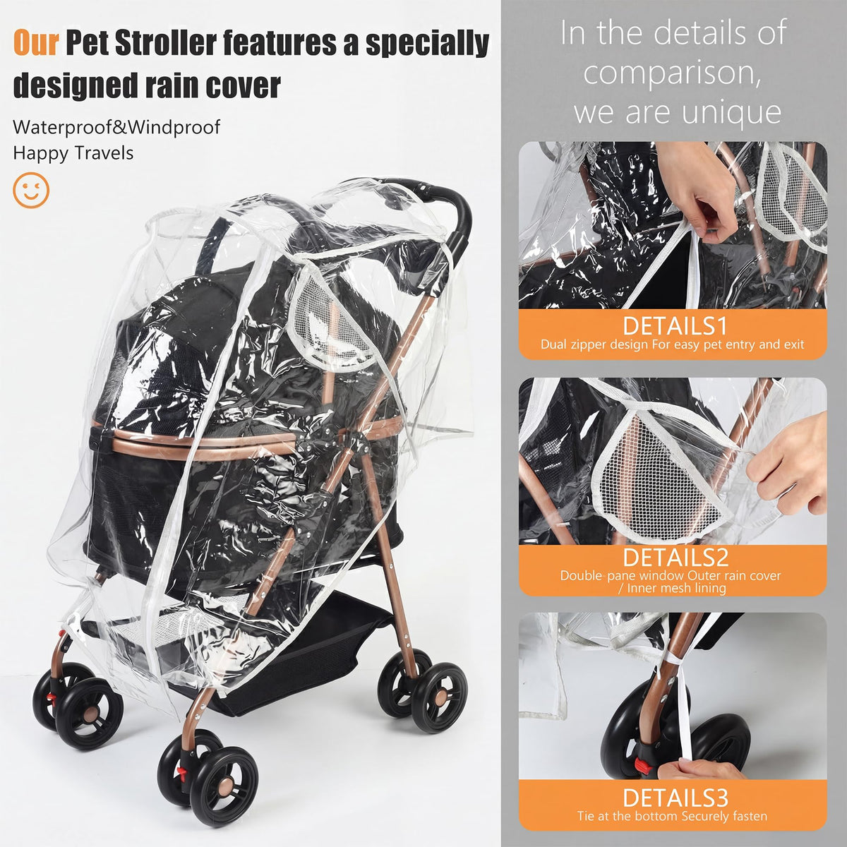 Foldable Pet Stroller with Removable Carrier