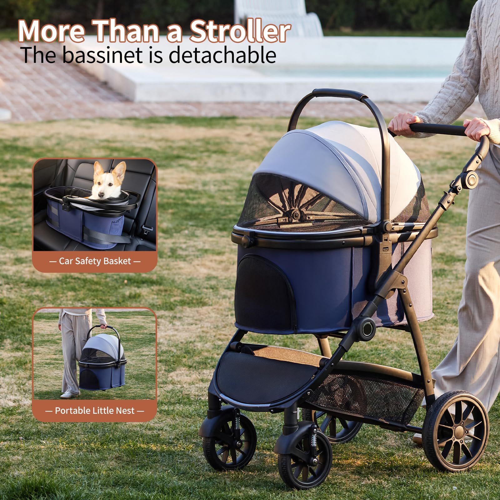 3-in-1 Foldable Pet Stroller with Removable Carrier