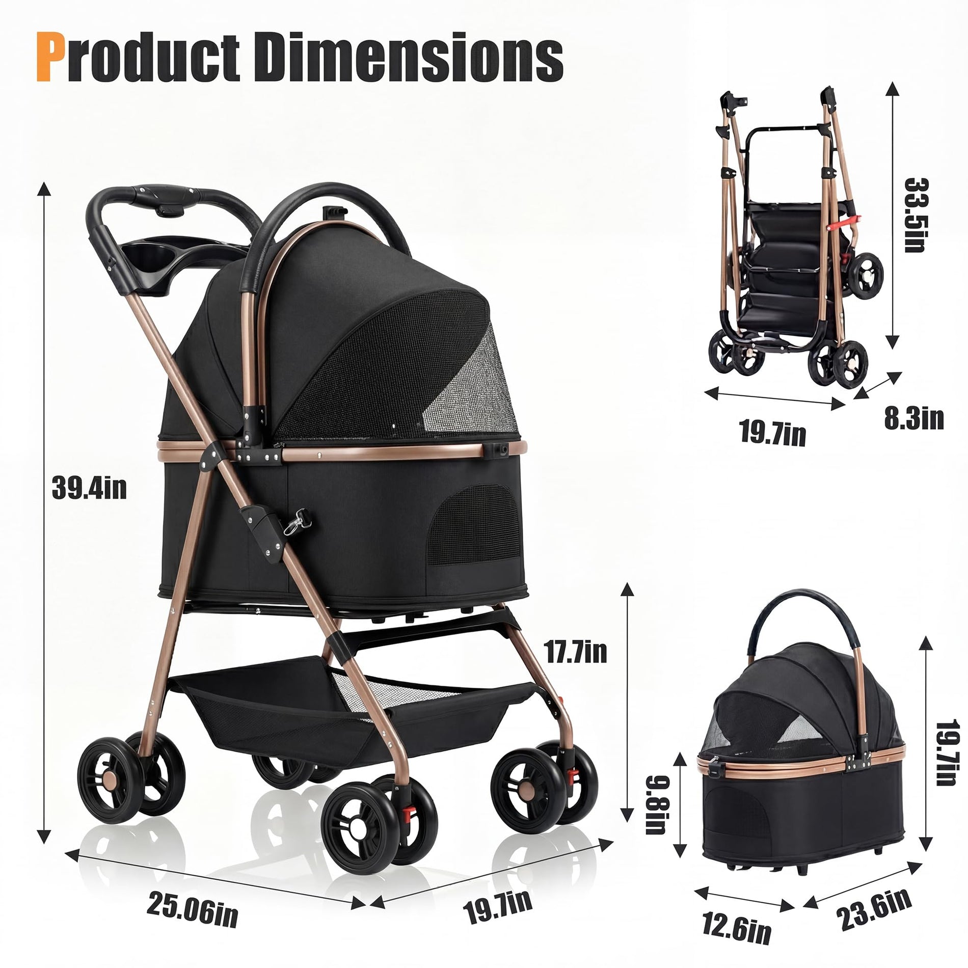 Foldable Pet Stroller with Removable Carrier