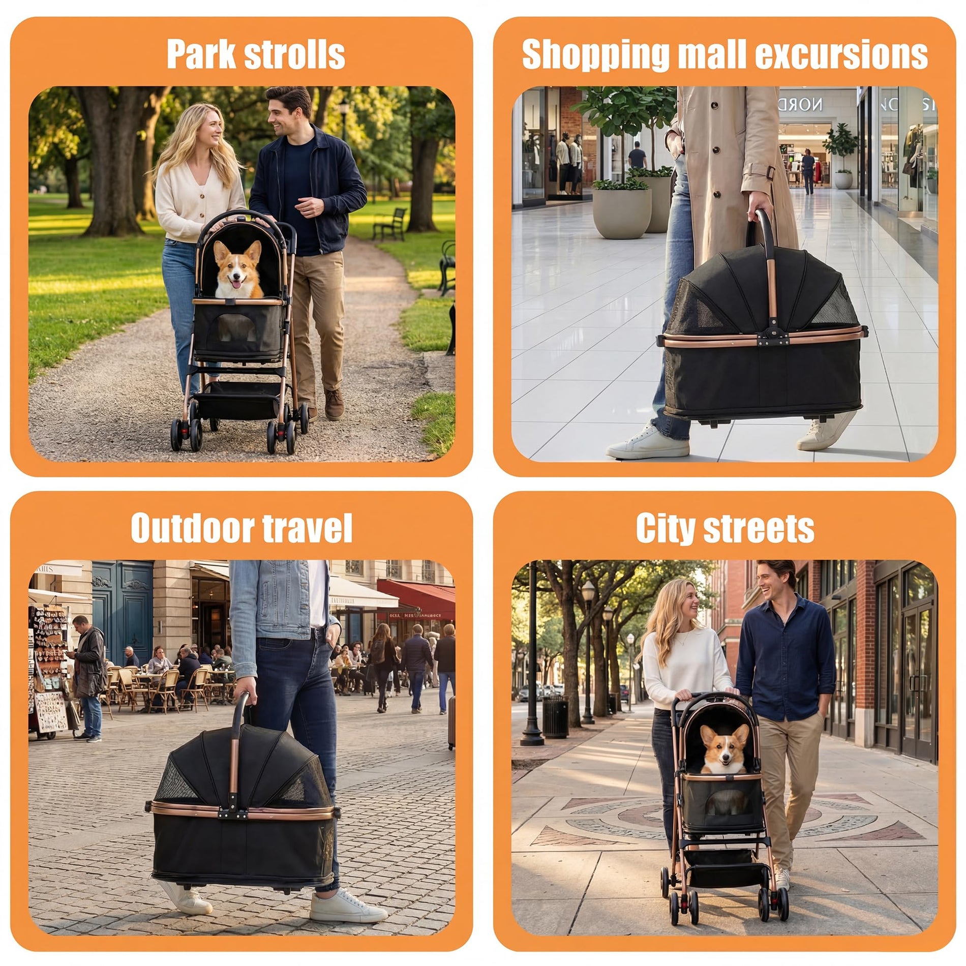 Foldable Pet Stroller with Removable Carrier