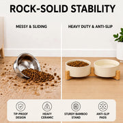 Ceramic Pet Bowl Set with Wooden Stand