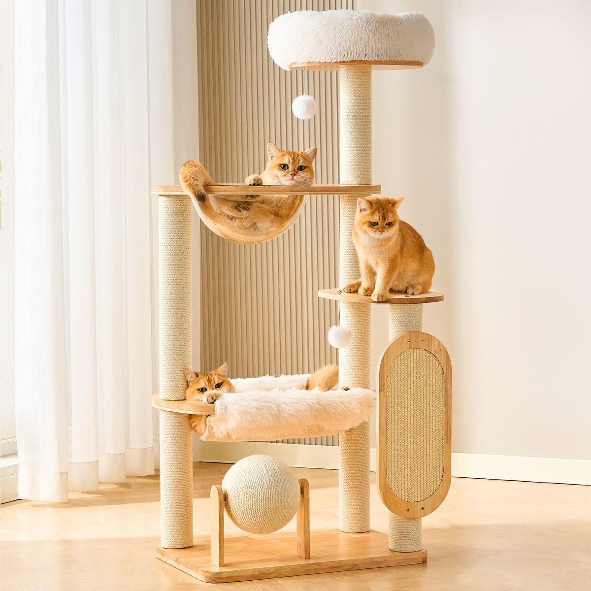 53" Solid Wood Cat Tree Tower with Space Capsule