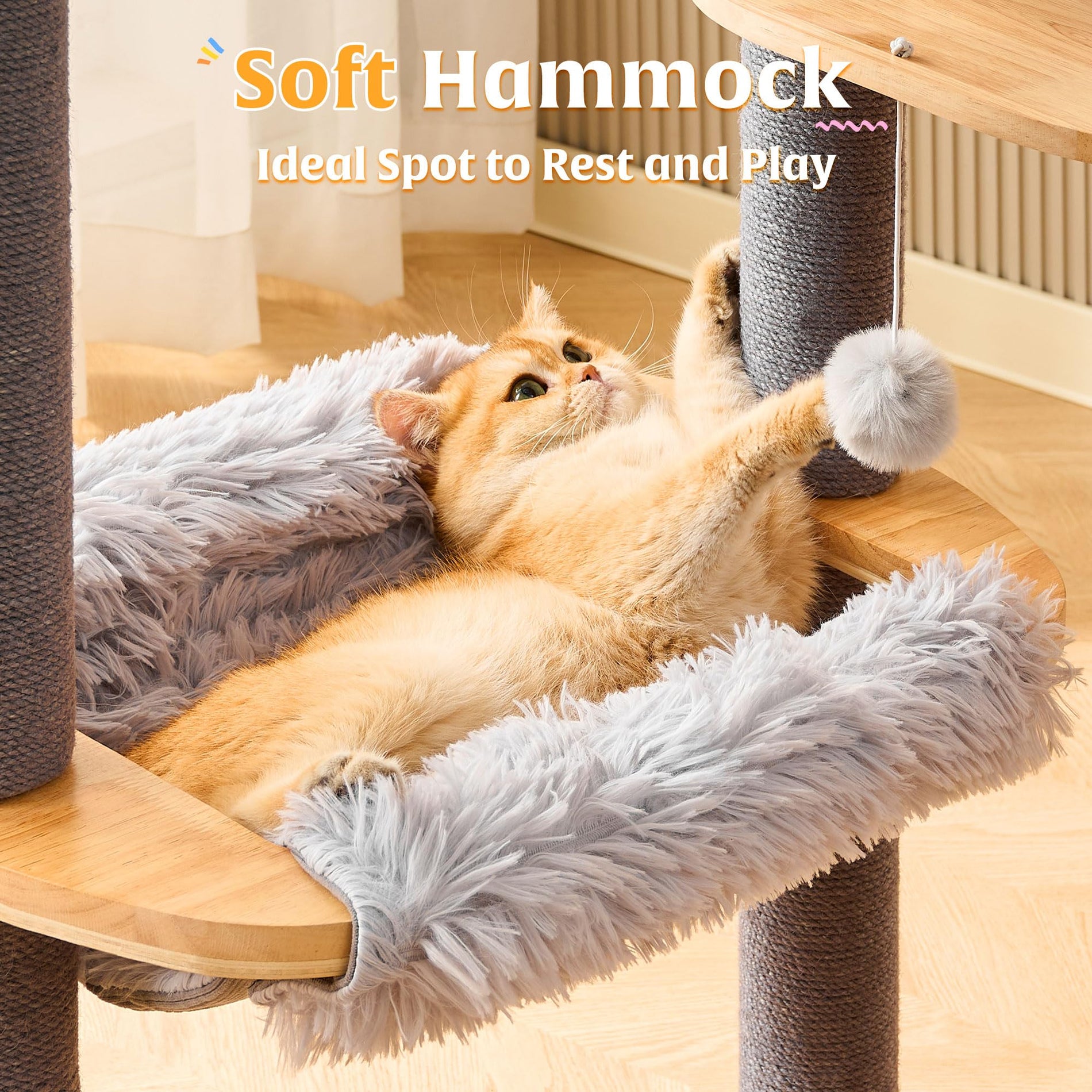 53" Solid Wood Cat Tree Tower with Space Capsule