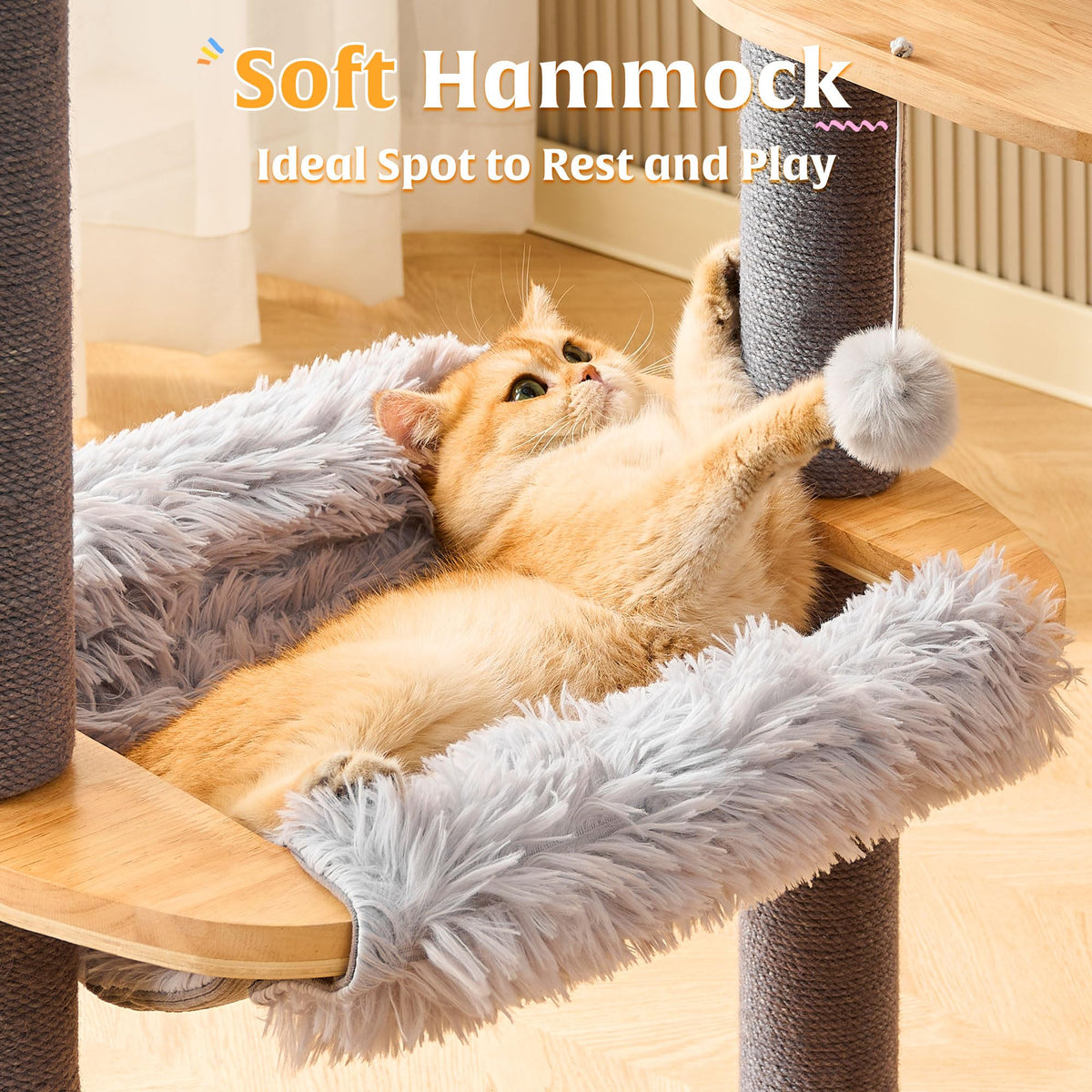 53" Solid Wood Cat Tree Tower with Space Capsule