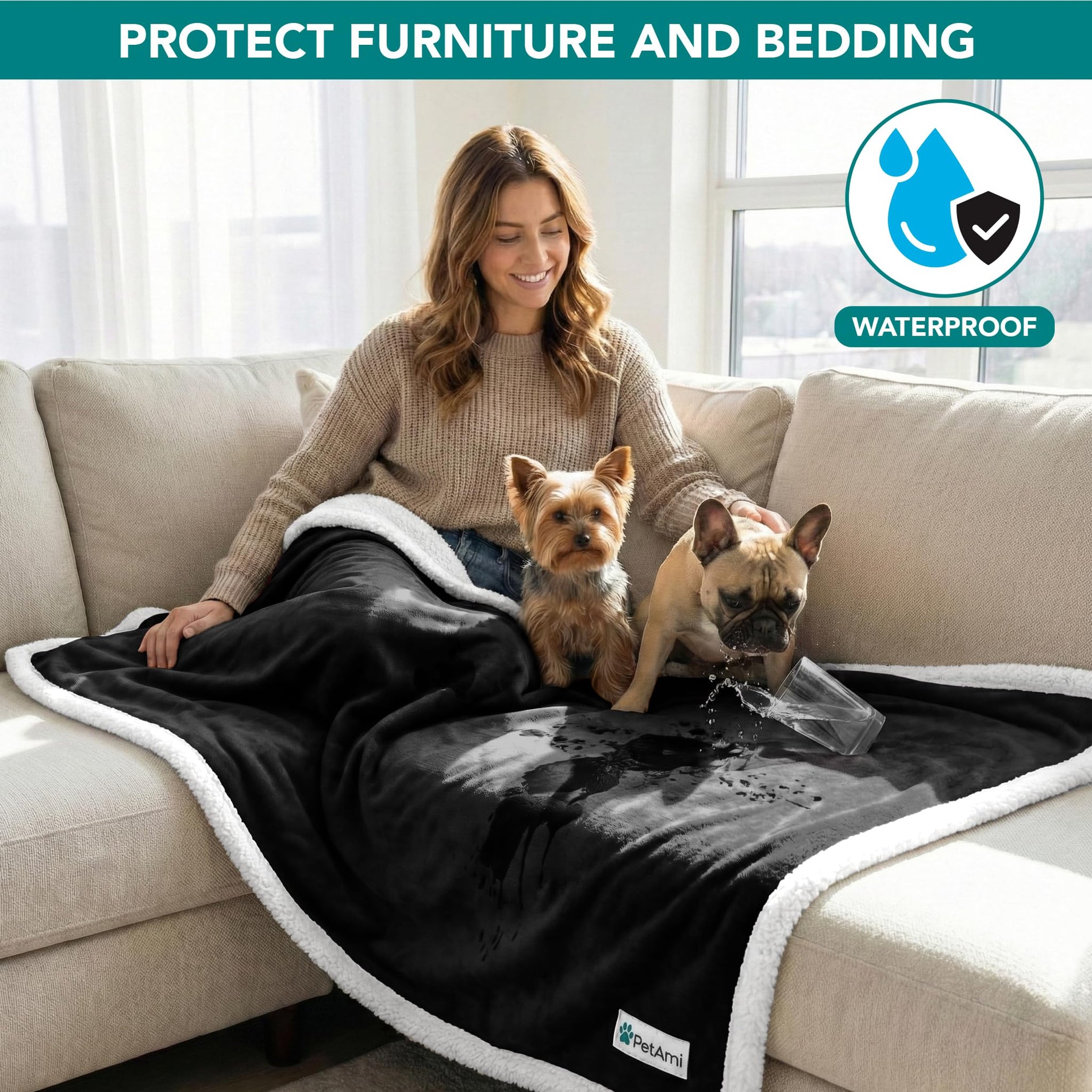 Waterproof Reversible Pet Blanket for Couch & Bed